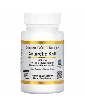 California Gold Nutrition, Масло антарктического криля, комплекс омега-3 фосфолипидов с астаксантином, натуральный клубничный и лимонный вкус, 500 мг, 30 капсул из рыбьего желатина California Gold Nutrition, Масло антарктического криля, комплекс омега-3 фосфолипидов с астаксантином, натуральный клубничный и лимонный вкус, 500 мг, 30 капсул из рыбьего желатина